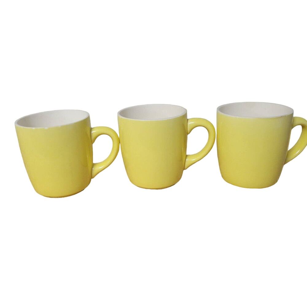 Set Of 3 Made In USA Yellow Coffee Cups Good Used Condition